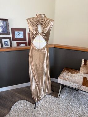 Metallic Gold Cutout Maxi Dress discontinued style